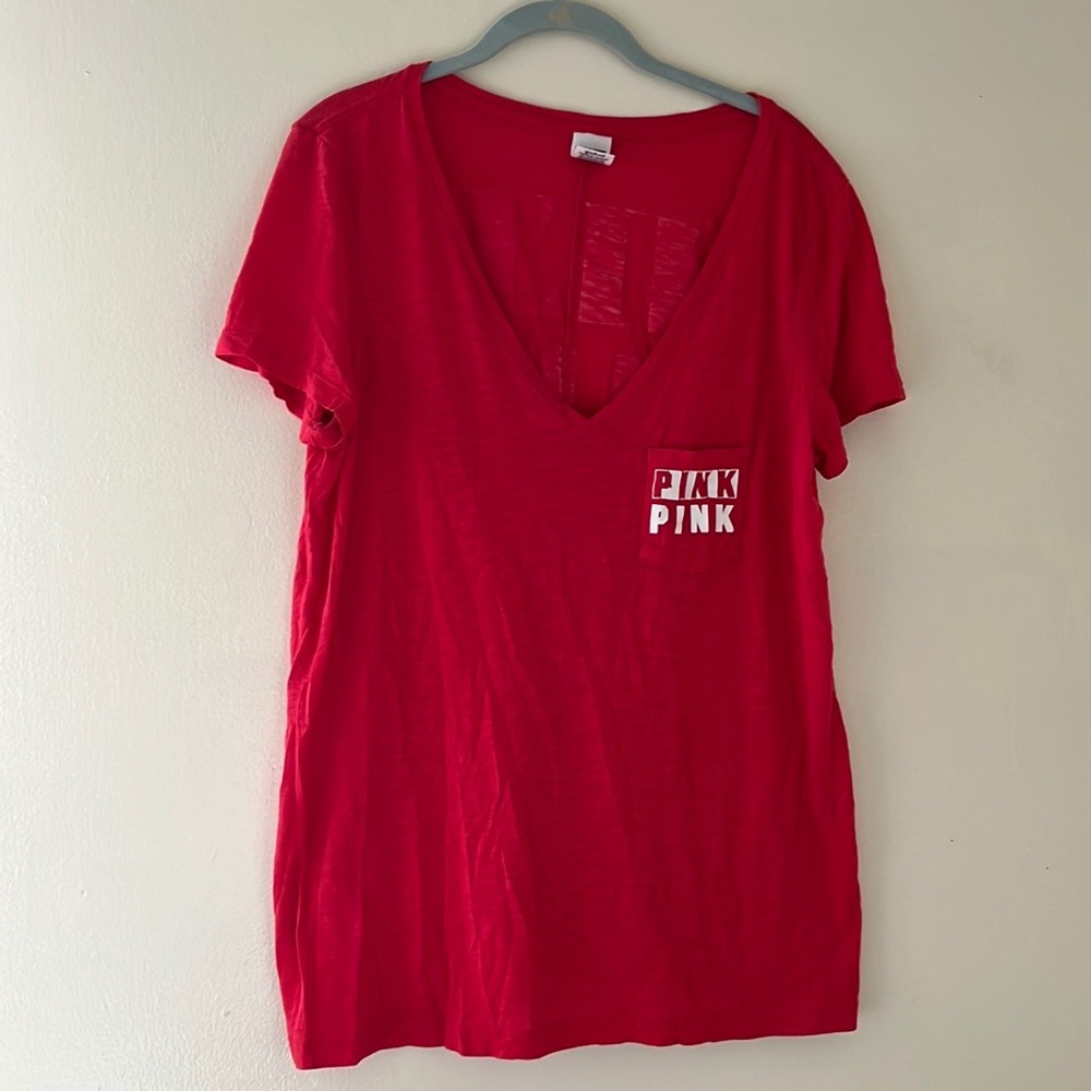 [Victoria's Secret PINK] Red Lounge Short Sleeve V Neck Shirt